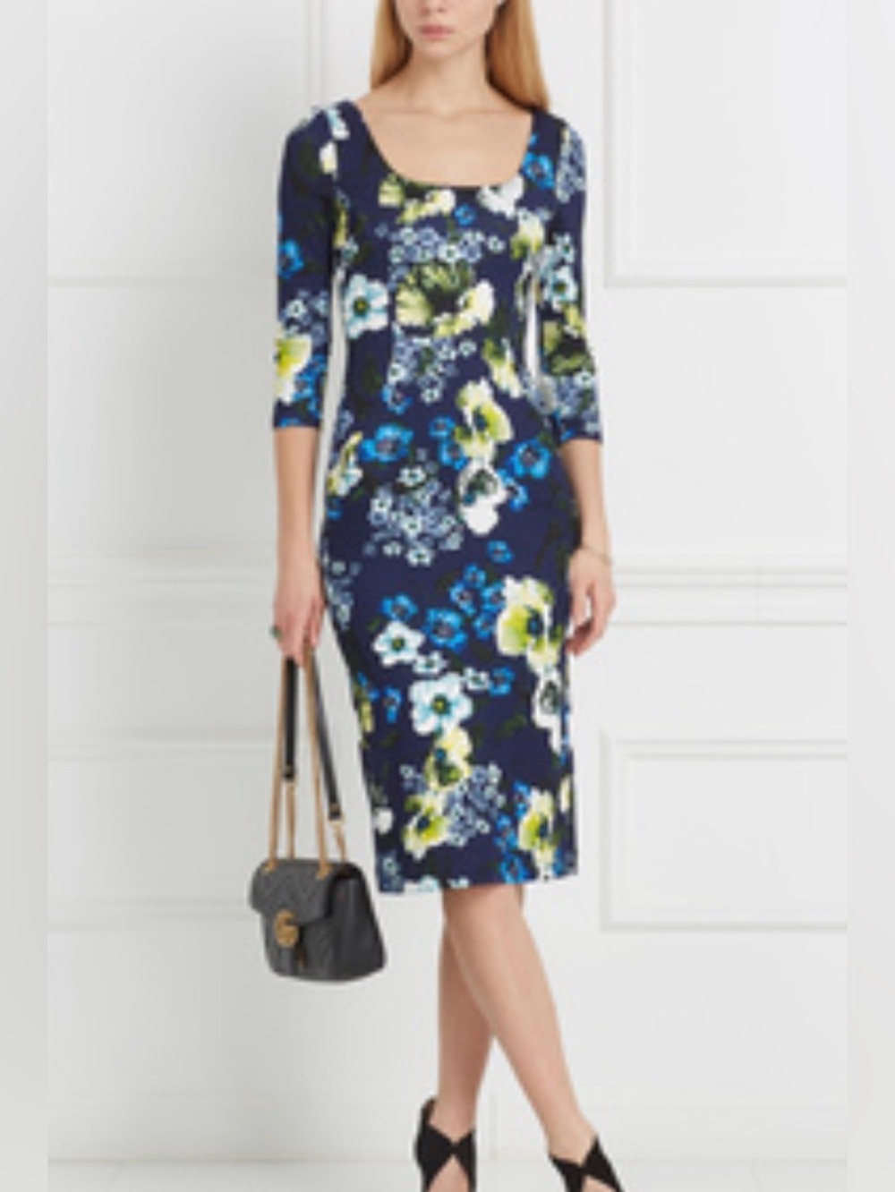 Erdem Tess Floral Print Stretch Ponte Dress Navy—GORGEOUS!! Like New! Size 8